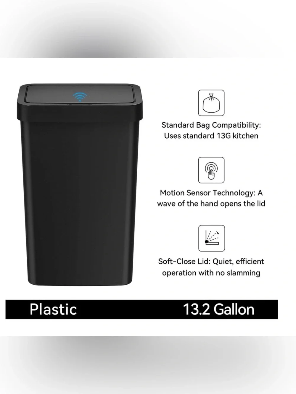 Mainstays Black Motion Sensor Trash Can